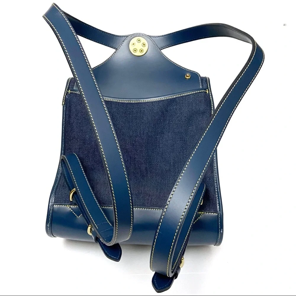 Vintage Dooney & Bourke Blue Denim Leather Backpack - Picture 4 of 11